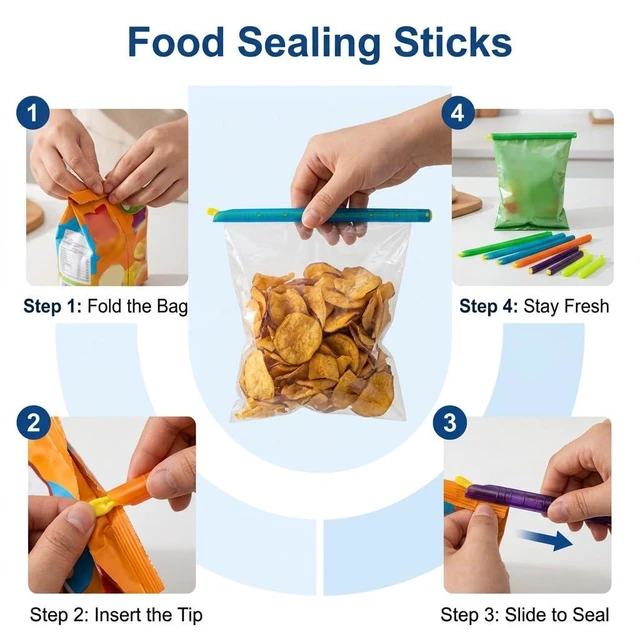 Alt view image 4 of 7 - 20pc Magic Bag Sealer Sticks Reusable Plastic Food Storage Clips Multi-Size Airtight Watertight Closures for Snacks Chips Cereal Pantry Organization Kitchen Gadgets