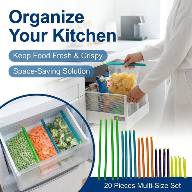 Alt view image 5 of 7 - 20pc Magic Bag Sealer Sticks Reusable Plastic Food Storage Clips Multi-Size Airtight Watertight Closures for Snacks Chips Cereal Pantry Organization Kitchen Gadgets