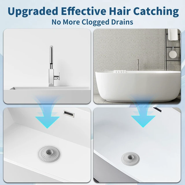 Alt view image 5 of 6 - 3Pcs Silicone Hair Catcher Shower Drain for Bathtub & Sink Trap/Strainer | 3 Pack Anti-Clog Collapsible Tub Protector Cover, Pet Hair Stopper fit 1 1/2" to 1 5/8'' Bathroom, Shower Stall & Sink Drains