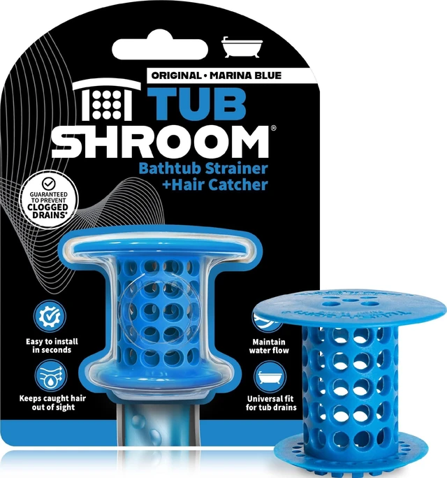 Main image of Bathtub Drain Hair Catcher In-Drain Tub Strainer & Clog Prevention Protector, Fits Standard 1.41.75 Tub Drains, Easy Clean, Captures Human & Pet Hair out of Sight (Blue)