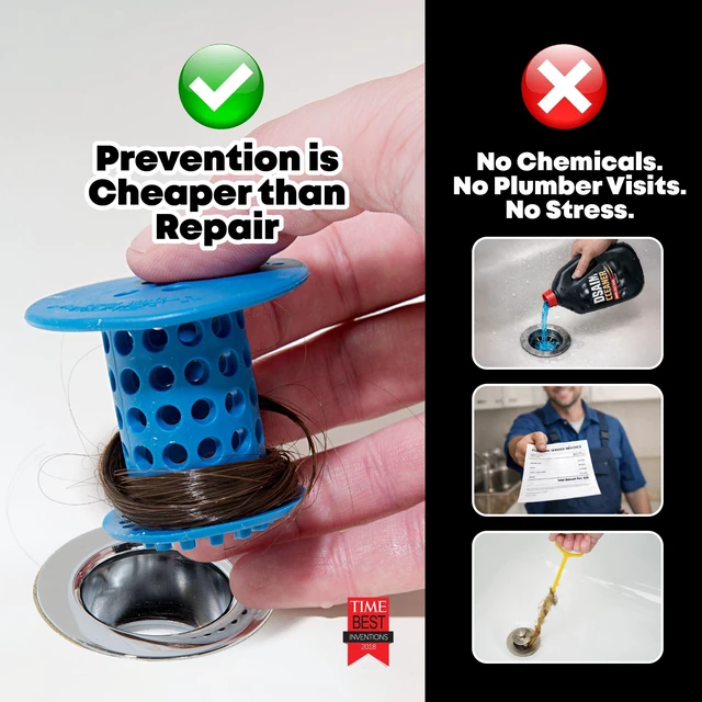 Alt view image 6 of 7 - Bathtub Drain Hair Catcher In-Drain Tub Strainer & Clog Prevention Protector, Fits Standard 1.41.75 Tub Drains, Easy Clean, Captures Human & Pet Hair out of Sight (Blue)