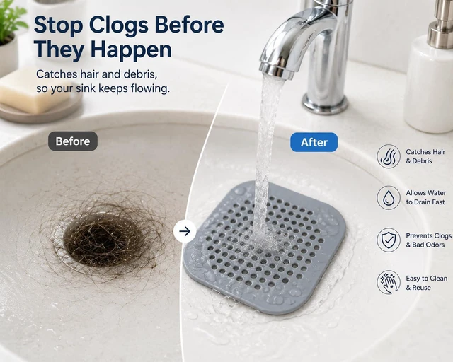 Alt view image 4 of 7 - Silicone Drain Protector, Gray Anti-Clog Hair Catcher for Shower and Bathtub, 5.7 Inch Flexible Strainer with Easy Clean Design