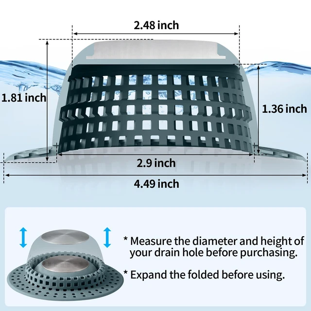 Alt view image 4 of 6 - Shower Drain Hair Catcher Bathtub Drain Cover Sink Drain Protector | Bathroom Sink & Bathtub Drain Strainer for Pop-Up & Regular Drains, Silver Greyish Blue