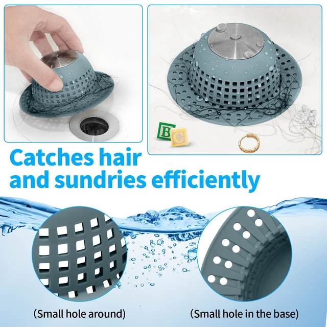 Alt view image 6 of 6 - Shower Drain Hair Catcher Bathtub Drain Cover Sink Drain Protector | Bathroom Sink & Bathtub Drain Strainer for Pop-Up & Regular Drains, Silver Greyish Blue