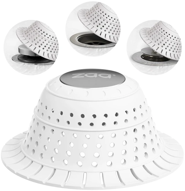 Main image of Bathtub Drain Strainer Silicone Bathroom Stopper Fixture Accessories | White Collapsible Shower Drain Hair Catcher for Pop Up Tubs, Traps Hair Before Clogs, Easy Clean for Bathroom Sinks