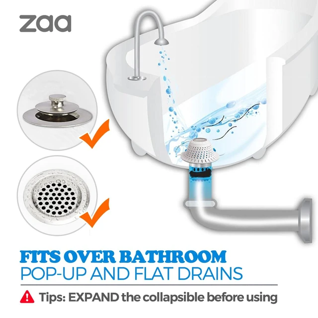 Alt view image 3 of 7 - Bathtub Drain Strainer Silicone Bathroom Stopper Fixture Accessories | White Collapsible Shower Drain Hair Catcher for Pop Up Tubs, Traps Hair Before Clogs, Easy Clean for Bathroom Sinks