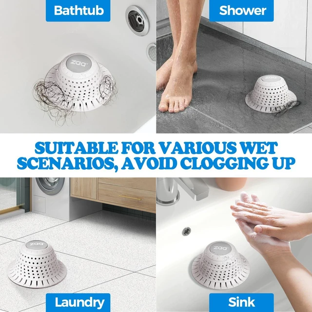 Alt view image 2 of 7 - Bathtub Drain Strainer Silicone Bathroom Stopper Fixture Accessories | White Collapsible Shower Drain Hair Catcher for Pop Up Tubs, Traps Hair Before Clogs, Easy Clean for Bathroom Sinks