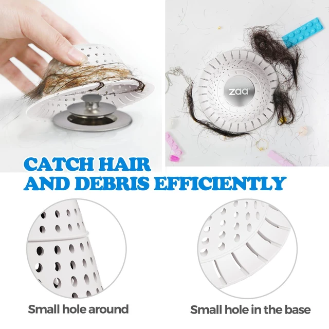 Alt view image 4 of 7 - Bathtub Drain Strainer Silicone Bathroom Stopper Fixture Accessories | White Collapsible Shower Drain Hair Catcher for Pop Up Tubs, Traps Hair Before Clogs, Easy Clean for Bathroom Sinks