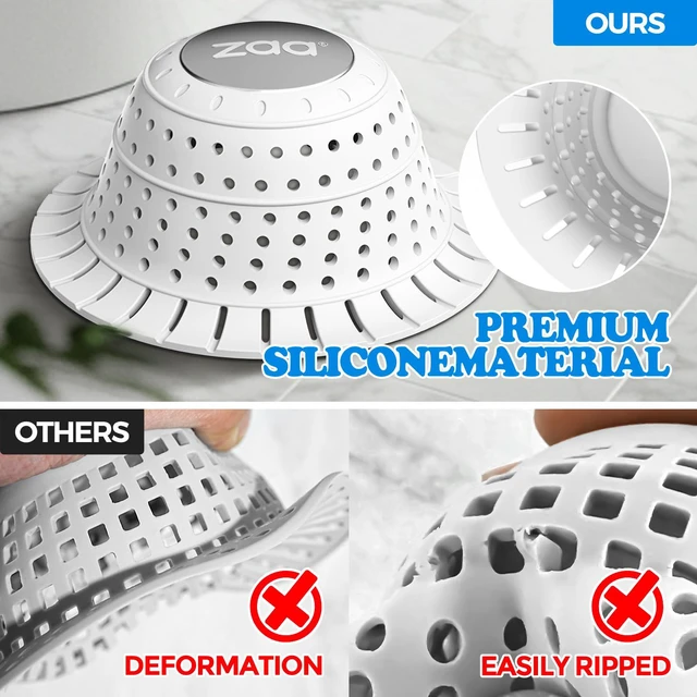 Alt view image 5 of 7 - Bathtub Drain Strainer Silicone Bathroom Stopper Fixture Accessories | White Collapsible Shower Drain Hair Catcher for Pop Up Tubs, Traps Hair Before Clogs, Easy Clean for Bathroom Sinks