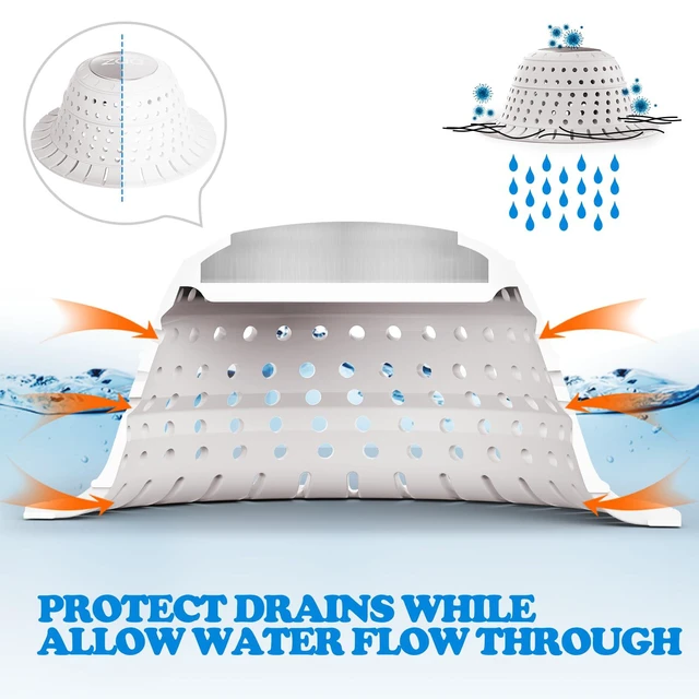 Alt view image 7 of 7 - Bathtub Drain Strainer Silicone Bathroom Stopper Fixture Accessories | White Collapsible Shower Drain Hair Catcher for Pop Up Tubs, Traps Hair Before Clogs, Easy Clean for Bathroom Sinks