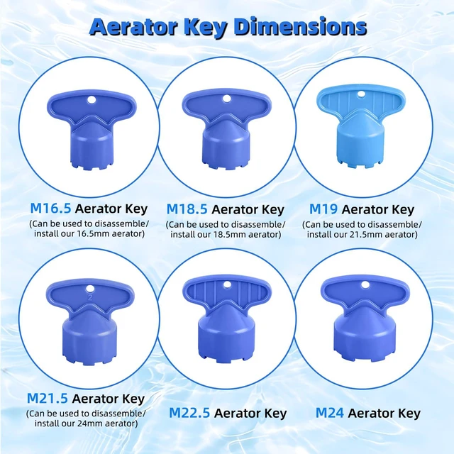 Alt view image 3 of 7 - 12 Pcs Faucet Aerator with 6 Pcs Faucet Aerator Key Removal Wrench Tool, Aerators Replacement Inserts for Sink M16.5 18.5 21.5 24 mm Tap Aerators Flow Restrictor