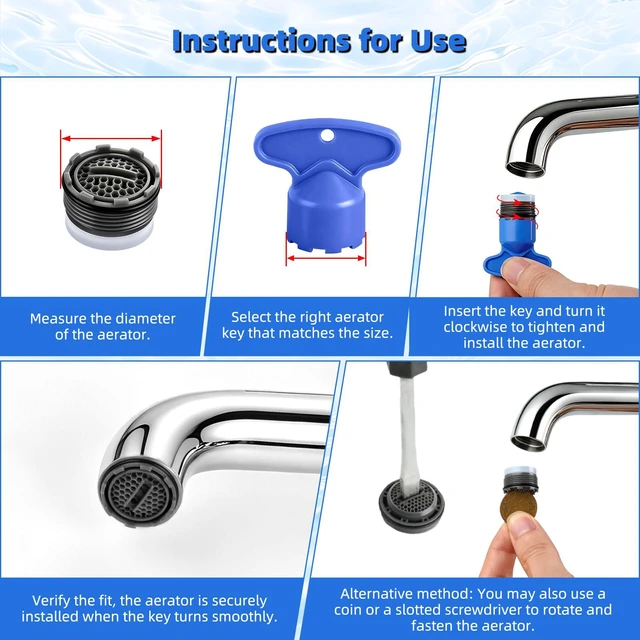 Alt view image 6 of 7 - 12 Pcs Faucet Aerator with 6 Pcs Faucet Aerator Key Removal Wrench Tool, Aerators Replacement Inserts for Sink M16.5 18.5 21.5 24 mm Tap Aerators Flow Restrictor