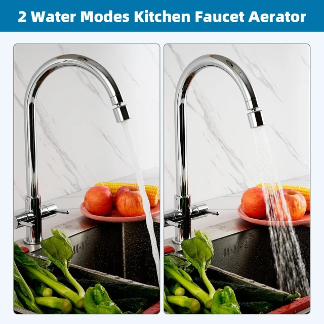Alt view image 5 of 7 - NSF/ANSI/CAN 61 & cUPC Certified Faucet Aerator, Chrome | 360° Twist Kitchen Sink Aerator, Dual-function Sink Sprayer Attachment, Faucet Replacement Part 55/64'' Female Thread