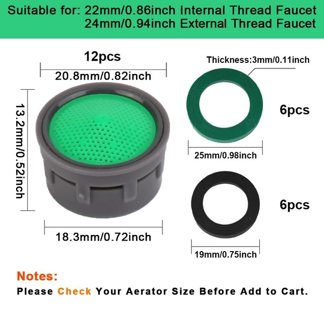 Alt view image 2 of 7 - Faucet Aerator, Flow Restrictor Insert, Sink Aerator Replacement Parts for Bathroom or Kitchen Sink Faucet Filter, Fit for Internal and External Thread Faucet Aerators, with Washer (12pcs)