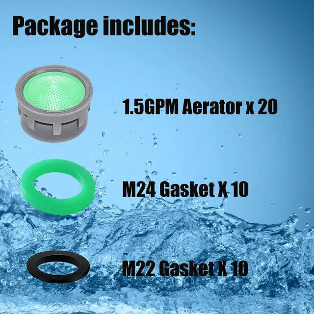 Alt view image 3 of 7 - Faucet Aerator, 1.5 GPM Flow Restrictor Insert, Faucet Aerator Replacement Part for Bathroom or Kitchen Faucet Filter, Fits Male and Female Faucet Aerators with Washers (20 Pcs)