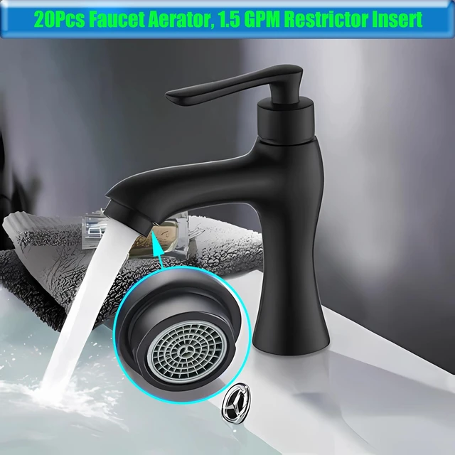 Alt view image 6 of 7 - Faucet Aerator, 1.5 GPM Flow Restrictor Insert, Faucet Aerator Replacement Part for Bathroom or Kitchen Faucet Filter, Fits Male and Female Faucet Aerators with Washers (20 Pcs)