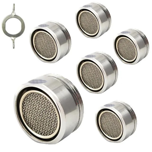 Main image of Bathroom Sink Aerator,2.2 GPM Faucet Aerator, Made of Solid Brass and Stainless Steel,15/16 Inch Male Thread Faucet Replacement with Gasket,For Kitchen and Bathroom,6PCS(Silvery)