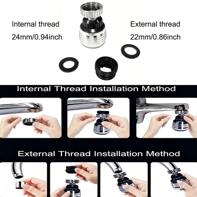 Alt view image 5 of 6 - 360° Rotate Swivel Water Saving Tap Aerator Diffuser Faucet Nozzle Filter Adapter, Fit M22 M24 Kitchen Sink & Utility Faucets