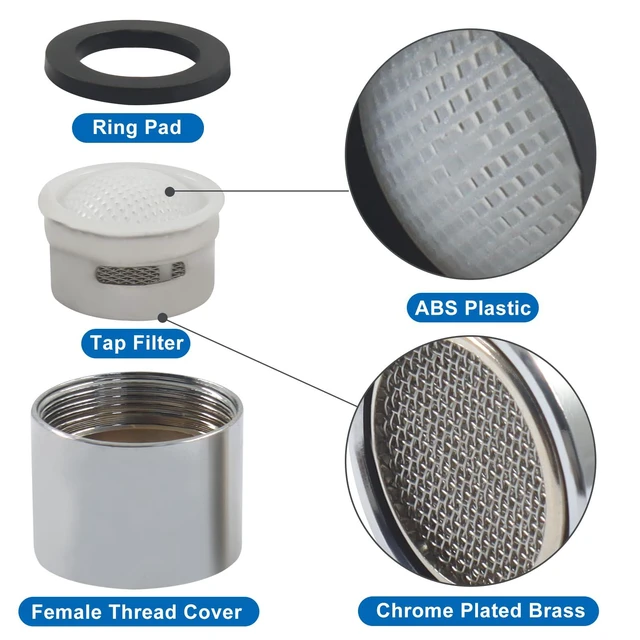 Alt view image 4 of 5 - 4 Pcs Faucet Aerator, 55/64" Female Thread, Brass Shell | ABS Brass Shell Filter, Water-Saving Bubble Stream, Wear-Resistant, Screw-In Easy, Gaskets Kitchen Bathroom