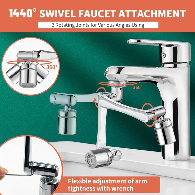 Alt view image 3 of 6 - Patented CECEFIN Swivel Faucet Extender Sink Aerator NSF/ANSI 372 Standard | Bathroom/Kitchen Tap Extension Lead-free, 1440° Rotatable 2-Mode Water Splash Spray Attachment, Multifunctional Robotic Arm