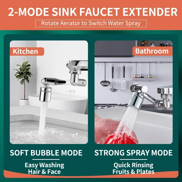Alt view image 5 of 6 - Patented CECEFIN Swivel Faucet Extender Sink Aerator NSF/ANSI 372 Standard | Bathroom/Kitchen Tap Extension Lead-free, 1440° Rotatable 2-Mode Water Splash Spray Attachment, Multifunctional Robotic Arm