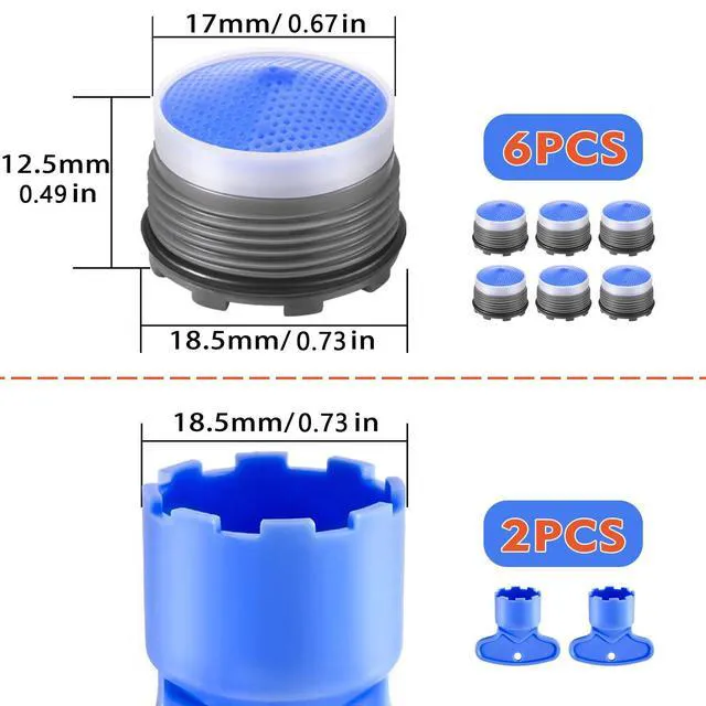 Alt view image 7 of 7 - Faucet Aerator M18.5, WeeVeni 6PCS Aerator Replacement for Sink Faucet Flow Restrictor, Kitchen Bathroom Sink Aerators with Key Removal Wrench Tool