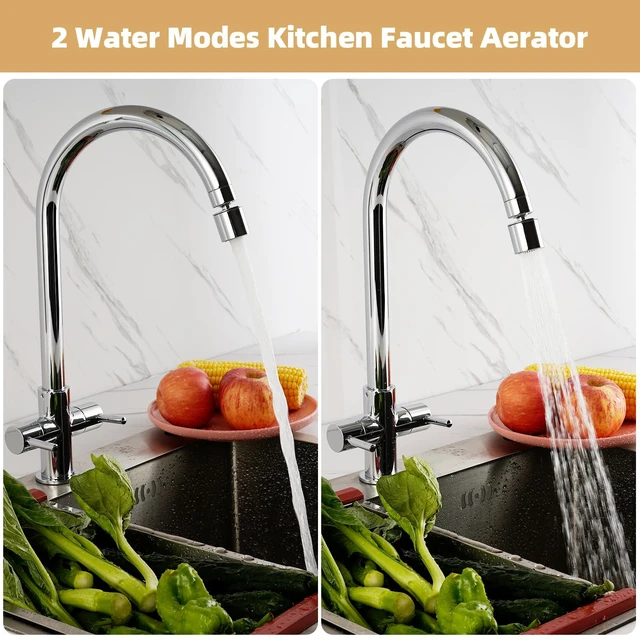 Alt view image 2 of 7 - NSF/ANSI/CAN 61 & cUPC Certified 2-Mode Faucet Aerator, Chrome | 360° Swivel Sink Faucet Aerator, Kitchen Sink Sprayer Attachment, Bathroom Faucet Replacement Part 55/64" Female Thread