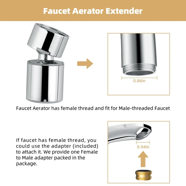 Alt view image 4 of 7 - NSF/ANSI/CAN 61 & cUPC Certified 2-Mode Faucet Aerator, Chrome | 360° Swivel Sink Faucet Aerator, Kitchen Sink Sprayer Attachment, Bathroom Faucet Replacement Part 55/64" Female Thread