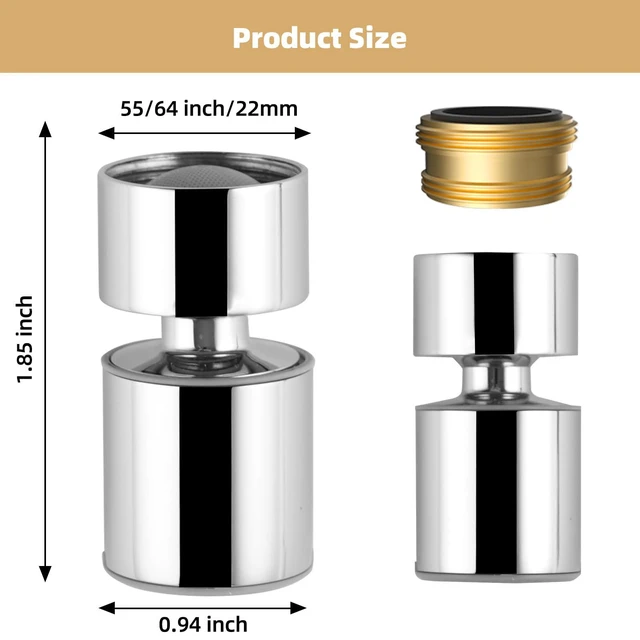 Alt view image 5 of 7 - NSF/ANSI/CAN 61 & cUPC Certified 2-Mode Faucet Aerator, Chrome | 360° Swivel Sink Faucet Aerator, Kitchen Sink Sprayer Attachment, Bathroom Faucet Replacement Part 55/64" Female Thread