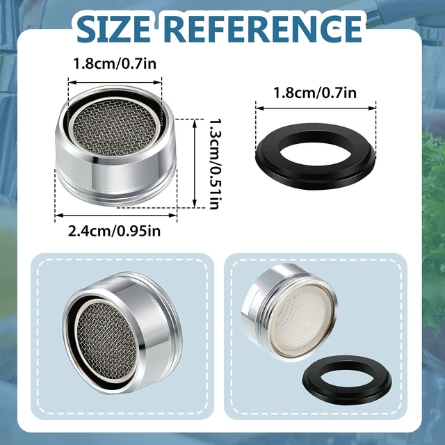 Alt view image 2 of 6 - 6 Pcs Faucet Aerator Replacement, Male Thread(S), 24 mm | Brass Chrome, Bathroom Kitchen Faucet, Brass Shell with Gasket, Dual-thread Filter for Water Flow Control, Easy Replacement