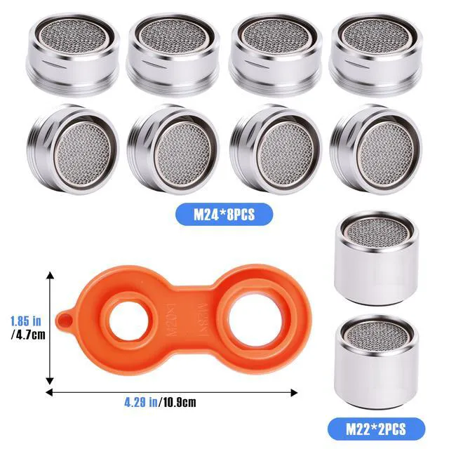 Alt view image 2 of 7 - Kitchen Faucet Aerator Replacement, Anti-Splash with Multi-Size Wrench, 10 Pack M24 (15/16") & 2 Pack M22 (55/64") Brass Aerators, Sink Aerator Kit for Kitchen & Bathroom