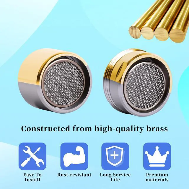 Alt view image 4 of 7 - Kitchen Faucet Aerator Replacement, Anti-Splash with Multi-Size Wrench, 10 Pack M24 (15/16") & 2 Pack M22 (55/64") Brass Aerators, Sink Aerator Kit for Kitchen & Bathroom