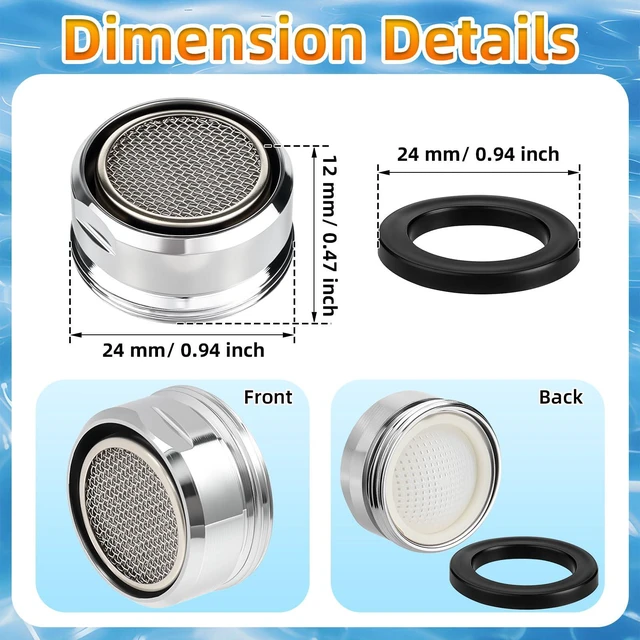 Alt view image 2 of 7 - 6PCS Faucet Aerator, Aerator Filter Replacement, 15/16-Inch Male Threads | Bathroom Sink Aerator Replacement Parts,Fit for 24mm Male Thread Faucet Aerators, with Washer