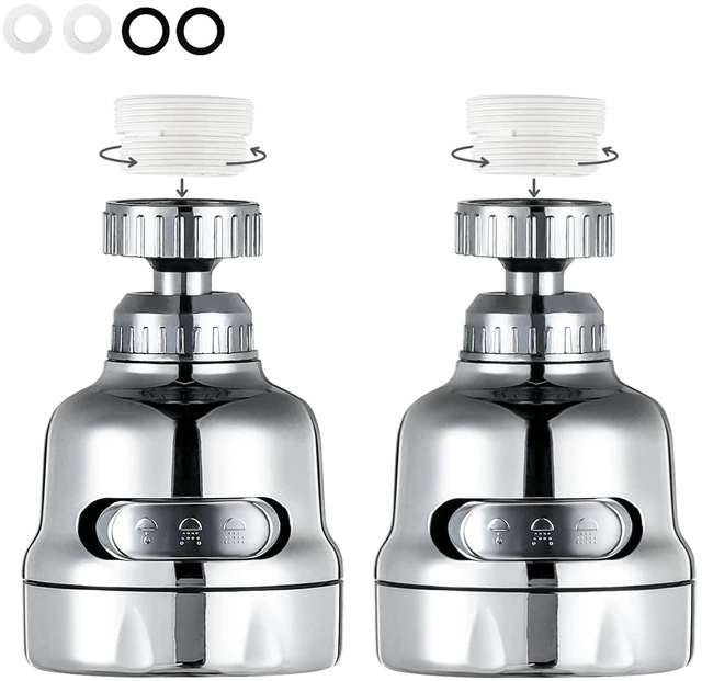 Main image of Faucet Sprayer Attachment, 360 Degree Rotating Faucet Aerator Accessories, 3 Mode Adjustable Kitchen Sink Tap Head Water Saving Extend Nozzle Chrome Plated,(Pack of 2)