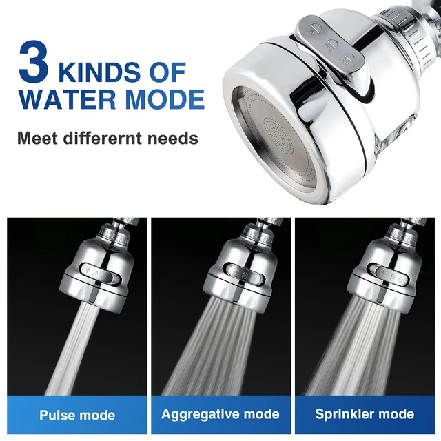 Alt view image 2 of 6 - Faucet Sprayer Attachment, 360 Degree Rotating Faucet Aerator Accessories, 3 Mode Adjustable Kitchen Sink Tap Head Water Saving Extend Nozzle Chrome Plated,(Pack of 2)