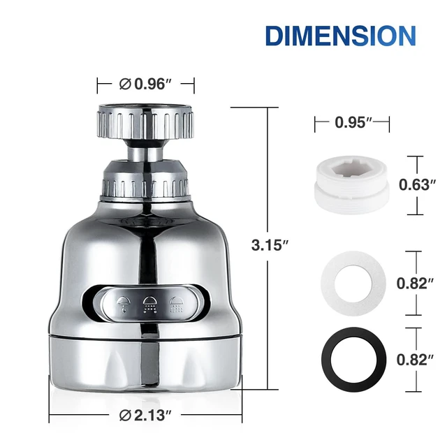 Alt view image 3 of 6 - Faucet Sprayer Attachment, 360 Degree Rotating Faucet Aerator Accessories, 3 Mode Adjustable Kitchen Sink Tap Head Water Saving Extend Nozzle Chrome Plated,(Pack of 2)