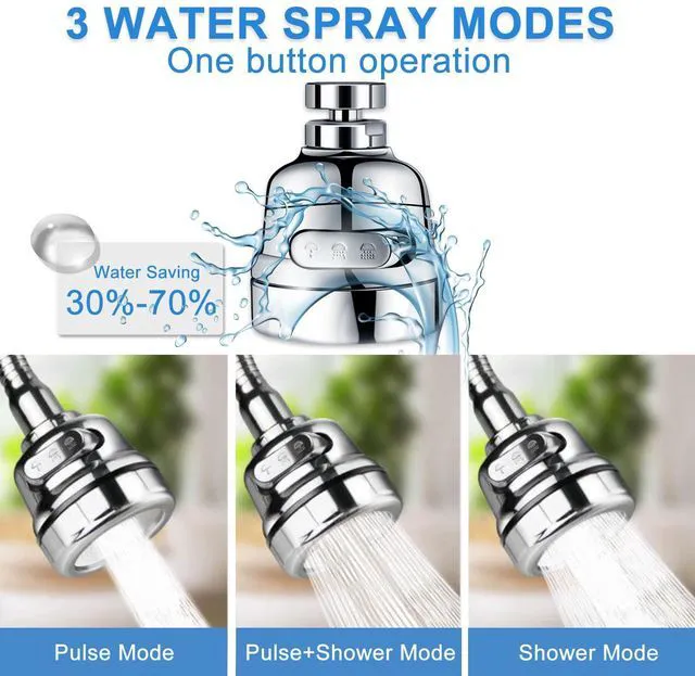 Alt view image 2 of 7 - Faucet Sprayer Head, 360 Rotatable Faucet Extender Attachment | with 3 Water Modes, Anti-Splash, Water Saving Tap Aerator, Chrome