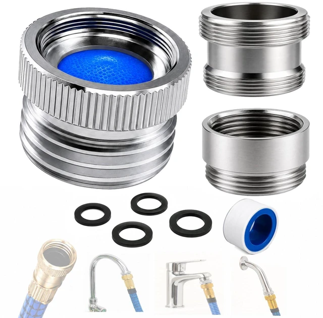 Main image of Faucet Adapter with Aerator, Sink Faucet to Garden Hose Adapter | Chrome Brass Faucet to Hose Adapter, Fits G1/2" Female, 55/64" Female and 15/16" Male to 3/4" GHT, with Washers and PTFE Tape