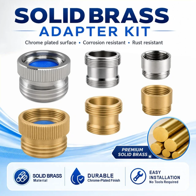 Alt view image 7 of 7 - Faucet Adapter with Aerator, Sink Faucet to Garden Hose Adapter | Chrome Brass Faucet to Hose Adapter, Fits G1/2" Female, 55/64" Female and 15/16" Male to 3/4" GHT, with Washers and PTFE Tape