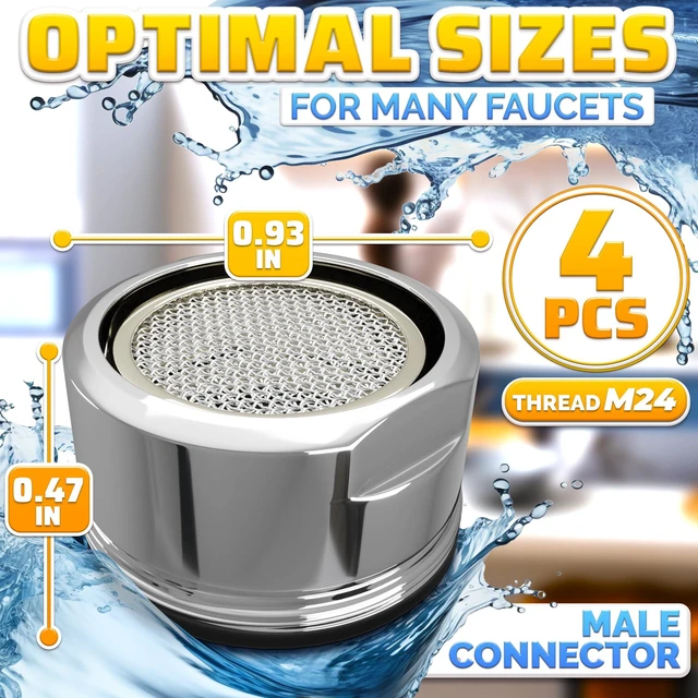 Alt view image 2 of 7 - 4Pcs Bathroom Faucet Aerator Replacement - 15"/16" 24mm Kitchen Bathroom Sink Attachment High Flow Aerator for Sink Faucet Aerators M24 Male Thread