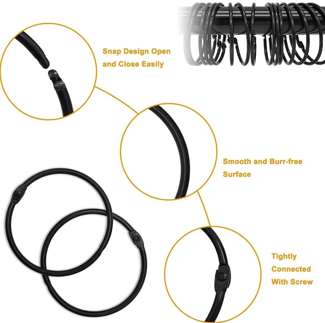 Alt view image 3 of 7 - Shower Curtain Hooks Rings,24 Pcs Rustproof Metal Shower Hooks for Shower Curtain,Glide Smoothly Round Shower Rings for Curtain,Shower Curtain Rings for Bathroom Shower Rod,Snap Joint Design (Black)