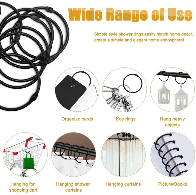 Alt view image 5 of 7 - Shower Curtain Hooks Rings,24 Pcs Rustproof Metal Shower Hooks for Shower Curtain,Glide Smoothly Round Shower Rings for Curtain,Shower Curtain Rings for Bathroom Shower Rod,Snap Joint Design (Black)