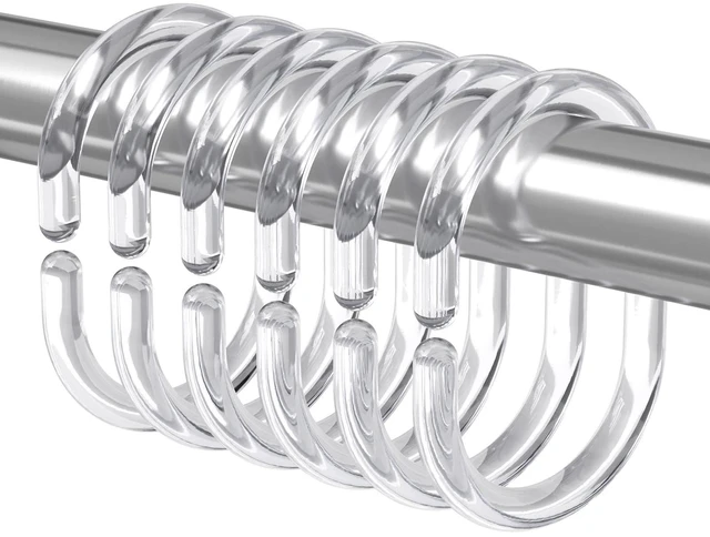 Main image of Shower Curtain Rings, 24 Pcs Plastic Shower Curtain Hooks, Clear Shower Curtain Hooks Rings, Rust Proof Shower Rings C Shaped Shower Hooks for Shower Curtain and Liner Bathroom
