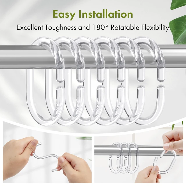 Alt view image 5 of 7 - Shower Curtain Rings, 24 Pcs Plastic Shower Curtain Hooks, Clear Shower Curtain Hooks Rings, Rust Proof Shower Rings C Shaped Shower Hooks for Shower Curtain and Liner Bathroom