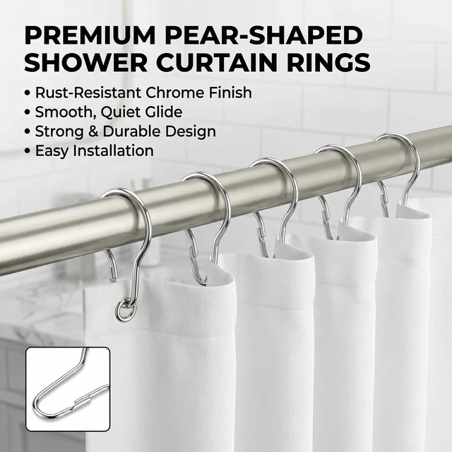 Alt view image 2 of 4 - Metal Shower Curtain Rings Steel Round Hooks Ring (24 Pack) 2.7 Inch Rustproof for Bathroom Showers Rod (Silver)