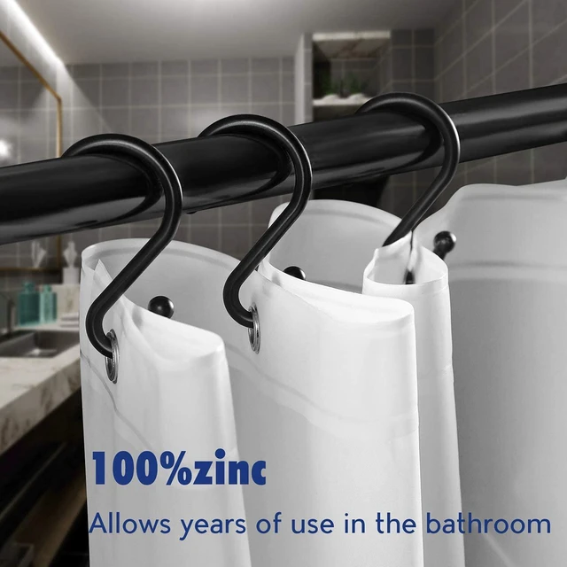 Alt view image 2 of 6 - Metal Shower Curtain HooksSet of 12 RingsRust Resistant S Shaped Hooks Hangers for Kitchen Utensils, Clothing, Towels, etc. (Black)