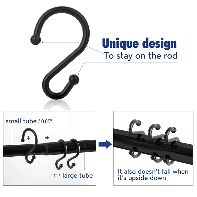 Alt view image 3 of 6 - Metal Shower Curtain HooksSet of 12 RingsRust Resistant S Shaped Hooks Hangers for Kitchen Utensils, Clothing, Towels, etc. (Black)