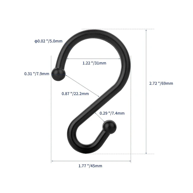 Alt view image 5 of 6 - Metal Shower Curtain HooksSet of 12 RingsRust Resistant S Shaped Hooks Hangers for Kitchen Utensils, Clothing, Towels, etc. (Black)