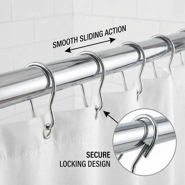 Alt view image 2 of 4 - Silver Shower Curtain Rings Metal Hooks Ring (24 Pack) Nickel Plated Rustproof for Bathroom Shower Rod