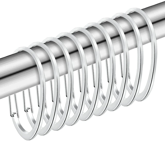 Main image of Silver Shower Curtain Rings, Rustproof Shower Curtain Hooks for Bathroom, ZESLMG Chrome Decorative Shower Hooks Rings for Shower Curtain Rod Hangers, Set of 12